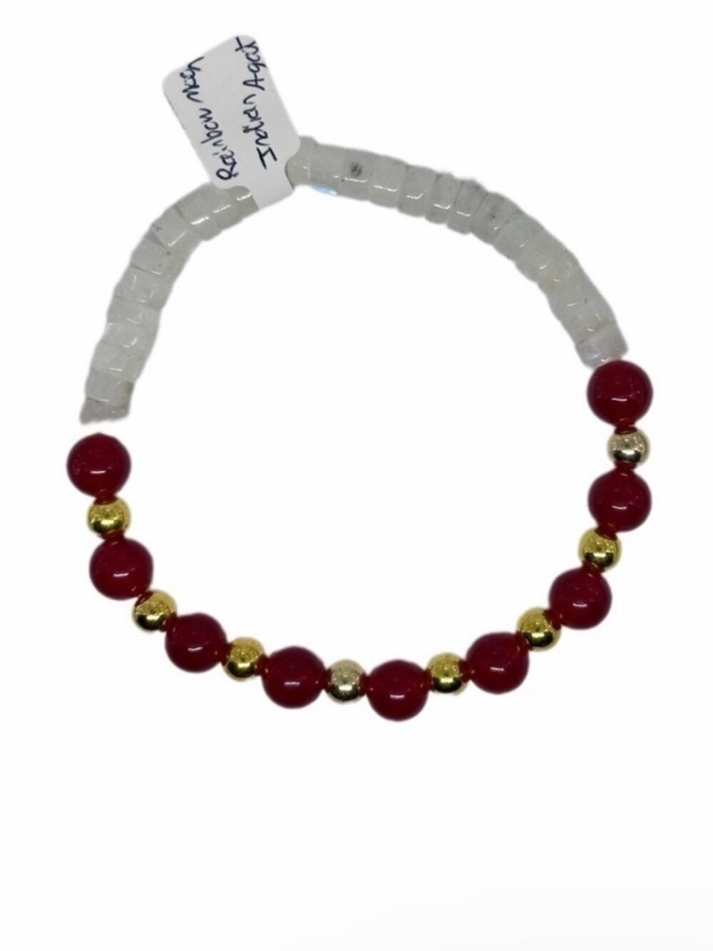 Rainbow moonstone with Agate bracelet stretchy handmade